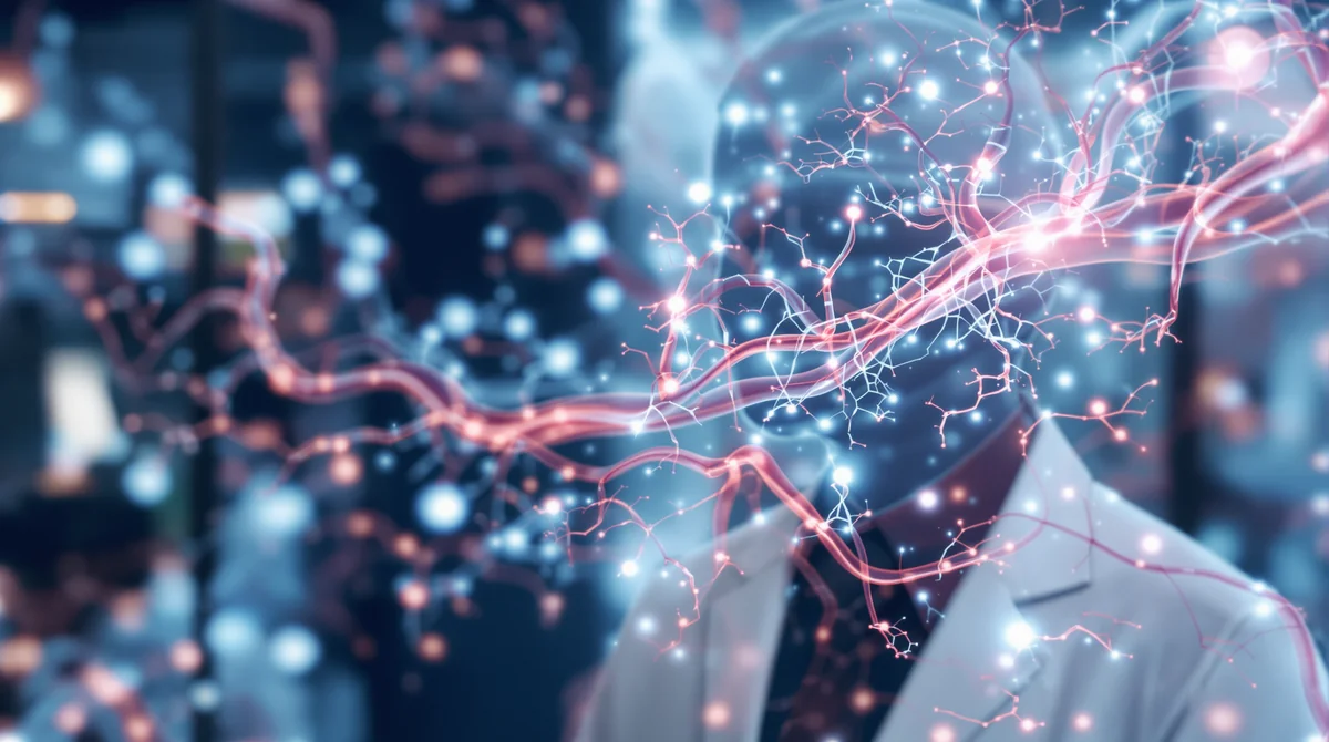 Editorial illustration representing Vesugen research, healthy vascular aging, blood vessel health, endothelial function, microcirculation, and longevity science in a modern biotechnology environment.